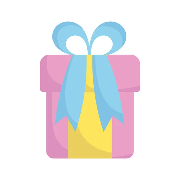Ducha de bebé, envuelto sorpresa caja de regalo, anunciar la bienvenida recién nacido icono de diseño aislado — Vector de stock