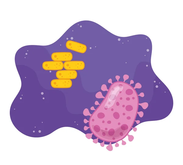 Batterio coronavirico microscopico cellulare e microrganismo virale, infezione da malattia — Vettoriale Stock