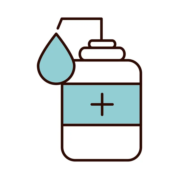 Covid 19 coronavirus prevention, dispenser alcohol sanitizer, spread outbreak line and fill style icon — 图库矢量图片