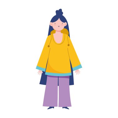 Genç kadın karakter çizgi filmi izole edilmiş simge tasarımı beyaz arkaplan