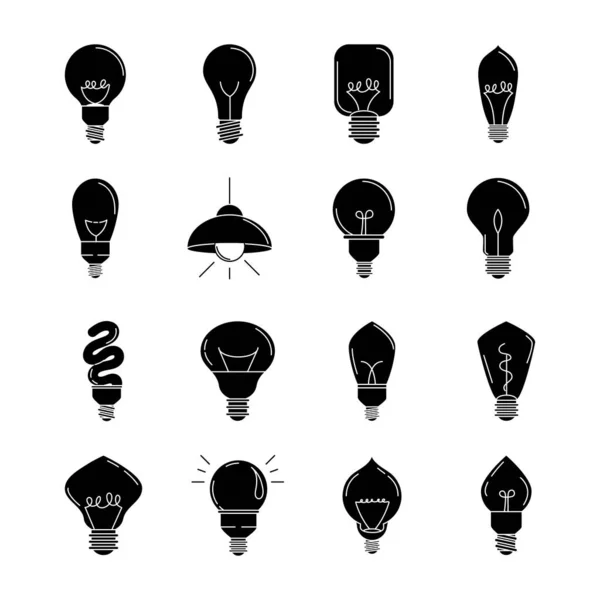 Электрическая лампочка, метафора эко-идеи, набор иконок в стиле изолированной линии — стоковый вектор