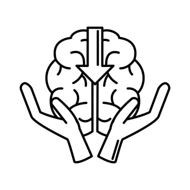 Alzheimer hastalığı, beyni tutan eller, zihinsel yetenek çizgisi simgesinde azalma