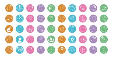 alzheimer disease, decrease in mental human ability icons set line style clipart