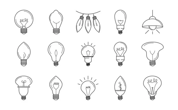 Glühbirne, Öko-Idee Metapher, isolierte Linie Stil Symbole gesetzt — Stockvektor