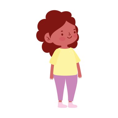 Tatlı küçük kız çizgi film karakteri izole edilmiş simge tasarımı beyaz arkaplan