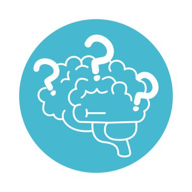 Alzheimer hastalığı, soru işaretli beyin, sağlık ve sağlık, zihinsel insan yeteneği renk engelleme ikonunda azalma
