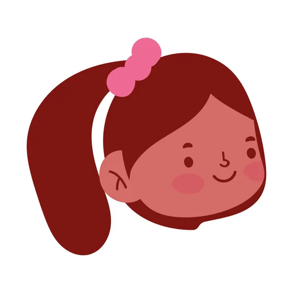 Μικρό κορίτσι πρόσωπο κινουμένων σχεδίων χαρακτήρα απομονωμένο εικονίδιο σχεδιασμό λευκό φόντο — Διανυσματικό Αρχείο