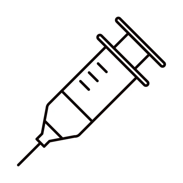 Covid 19 coronavirus preventie, vaccinatiespuit, verspreide uitbraak pandemische lijn stijl icoon — Stockvector