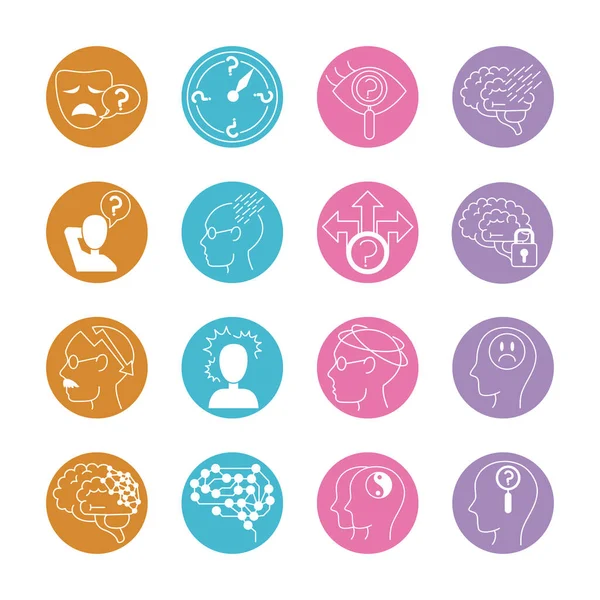 Alzheimer disease, decrease in mental human ability icons set line style — Stock Vector