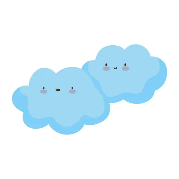 Dessin animé kawaii nuages isolé icône conception fond blanc — Image vectorielle