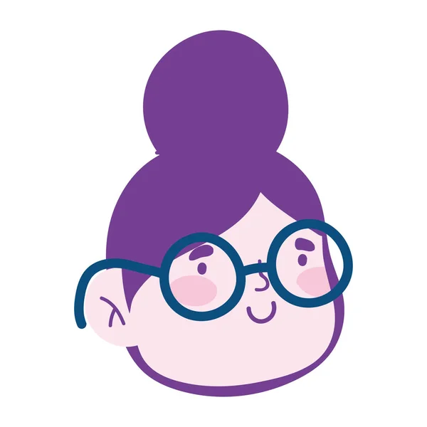 Donna con gli occhiali faccia cartone animato personaggio isolato icona disegno sfondo bianco — Vettoriale Stock