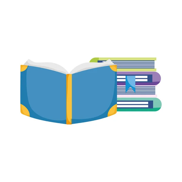 Libros escolares enciclopedia conocimiento aislado icono diseño fondo blanco — Vector de stock