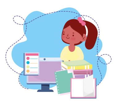 çevrimiçi eğitim, öğrenci kız bilgisayar kitapları sözlük dersi, web sitesi ve mobil eğitim kursları