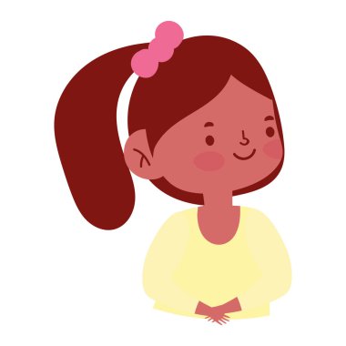 Portre küçük kız çizgi film karakteri izole edilmiş simge tasarımı beyaz arkaplan