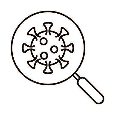 covid 19 coronavirus önleme, virüs patojen büyüteç analizi, salgın salgın salgını çizgisi simgesi