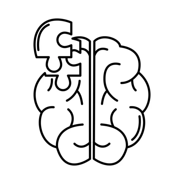 Doença de Alzheimer, mente quebra-cabeça do cérebro, diminuição da capacidade humana mental ícone de estilo de linha —  Vetores de Stock