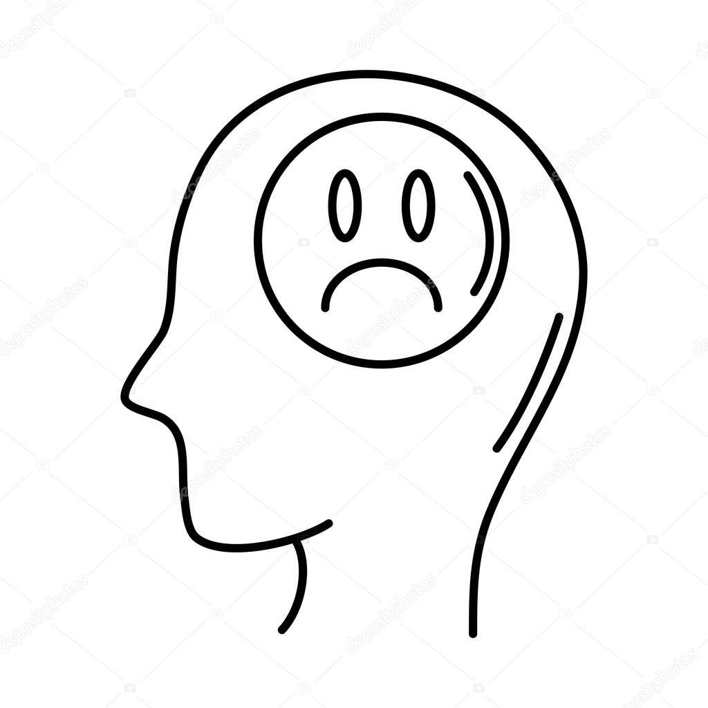 alzheimer disease, male profile silhouette sad brain, decrease in mental human ability line style icon