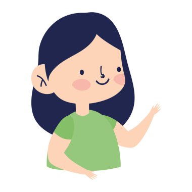 Portre küçük kız çizgi film karakteri izole edilmiş simge tasarımı beyaz arkaplan