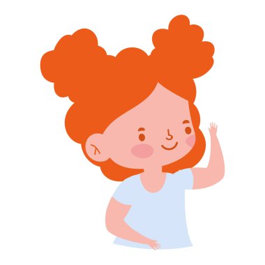 Portre küçük kız çizgi film karakteri izole edilmiş simge tasarımı beyaz arkaplan