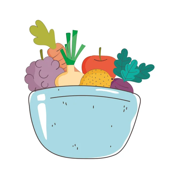 Tigela mercado fresco alimentos orgânicos saudáveis com frutas e legumes — Vetor de Stock