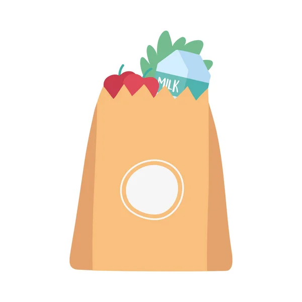 Boodschappentas vol voedsel producten geïsoleerd pictogram ontwerp witte achtergrond — Stockvector