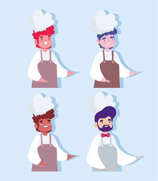 Férfiak szakács szakmai foglalkozás karakterek tervezés ikon — Stock Vector