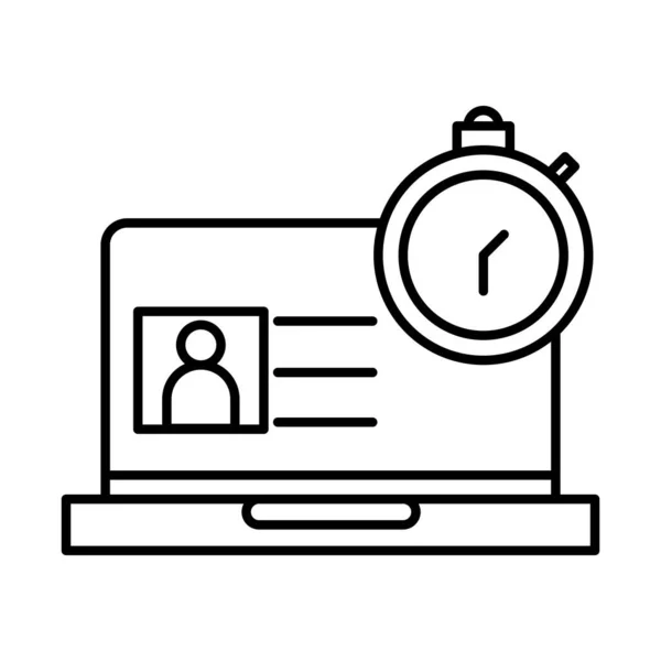 Online education, laptop lesson clock time, website and mobile training courses line style icon — Stock Vector