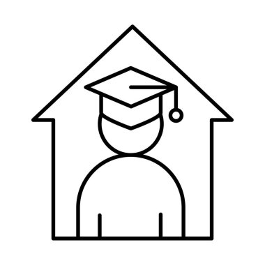 Çevrimiçi eğitim, evde kal mezuniyet sanal, web sitesi ve mobil eğitim kursları çizgi simgesi