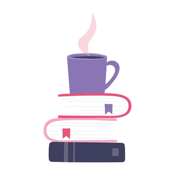 Treinamento on-line, xícara de café em livros empilhados, educação e cursos de aprendizagem digital — Vetor de Stock