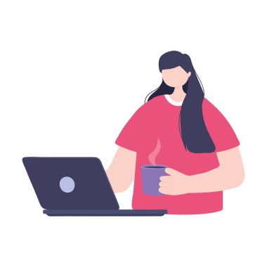 Çevrimiçi eğitim, bilgisayar ve kahve fincanı olan öğrenci, eğitim ve dijital öğrenim dersleri