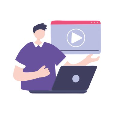 çevrimiçi eğitim, laptop video semineri, eğitim ve dijital öğrenim kursları veren çocuk