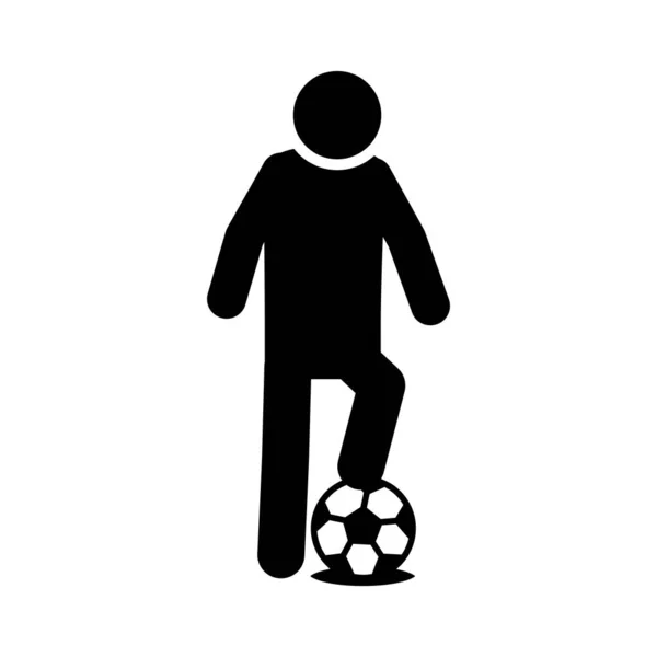Juego de fútbol, el personaje del jugador y la pelota de la liga de deportes recreativos icono de estilo de silueta torneo — Vector de stock