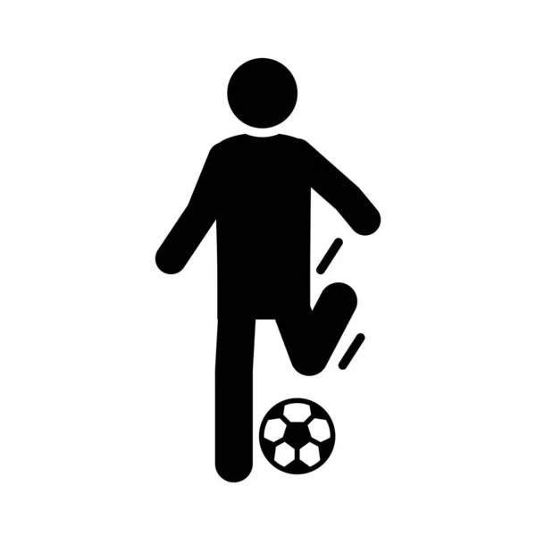 Voetbal spel, speler schopt de bal competitie recreatieve sport toernooi silhouet stijl pictogram — Stockvector