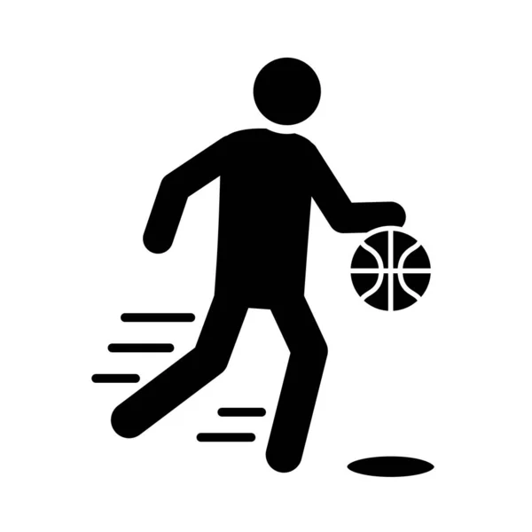 Jeu de basket-ball, joueur avec ballon de course loisirs sport silhouette style icône — Image vectorielle