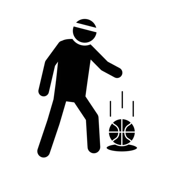 Gioco di basket, giocatore con palla torneo ricreativo sport silhouette stile icona — Vettoriale Stock