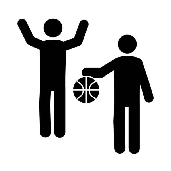 Jeu de basket-ball, équipe avec ballon loisirs sport silhouette style icône — Image vectorielle