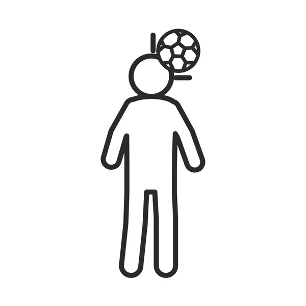 サッカーゲーム,頭の中でボールを持つ選手,リーグレクリエーションスポーツトーナメントラインスタイルのアイコン — ストックベクタ