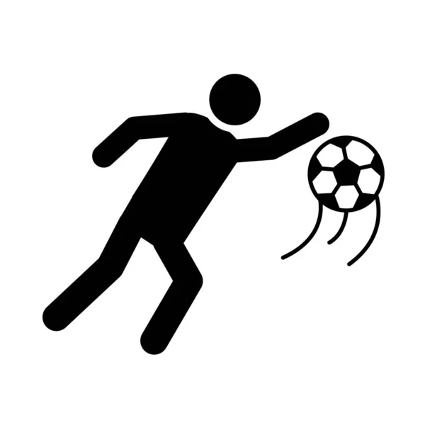 Voetbal spel, speler met bal competitie recreatieve sport toernooi silhouet stijl pictogram — Stockvector