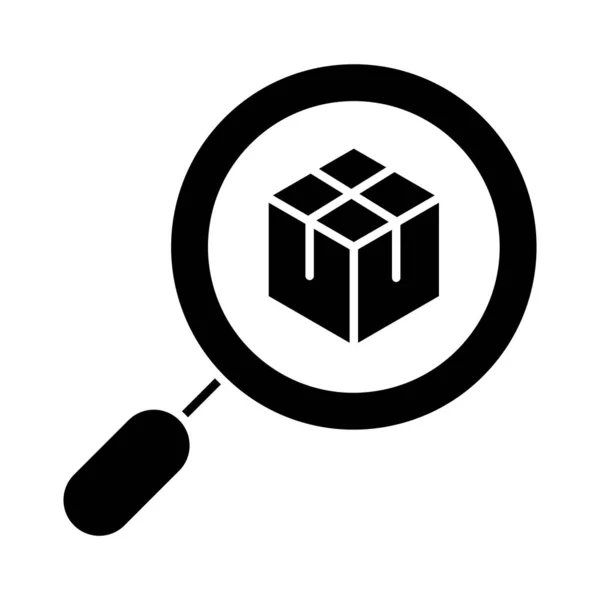 Balení dodávky, lupa kartonová krabice distribuce nákladu, logistická zásilka zboží silueta styl ikony — Stockový vektor
