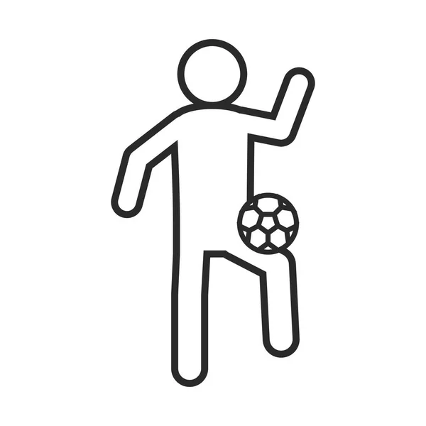 Fußballspiel, Spieler Charakter mit Ball Liga Freizeitsport Turnier Linie Stil-Ikone — Stockvektor
