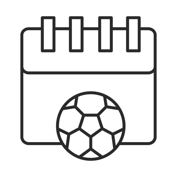Mecz piłki nożnej, przypomnienie daty kalendarzowej z piłką, ikona ligi sportów rekreacyjnych linii stylu turnieju — Wektor stockowy