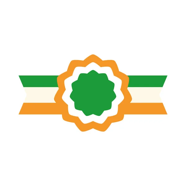 Šťastný den nezávislosti Indie, štítek a stuha vlajka barva insignia plochý styl ikona — Stockový vektor