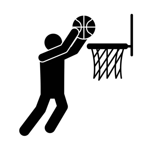 Jeu de basket-ball, tir de joueur dans cerceau loisirs sport silhouette style icône — Image vectorielle