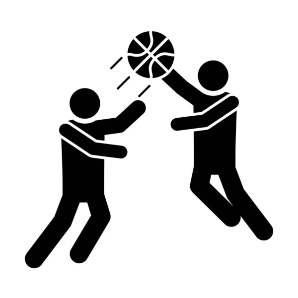 Pallacanestro gioco, gli sportivi con palla ricreativa sport silhouette stile icona — Vettoriale Stock