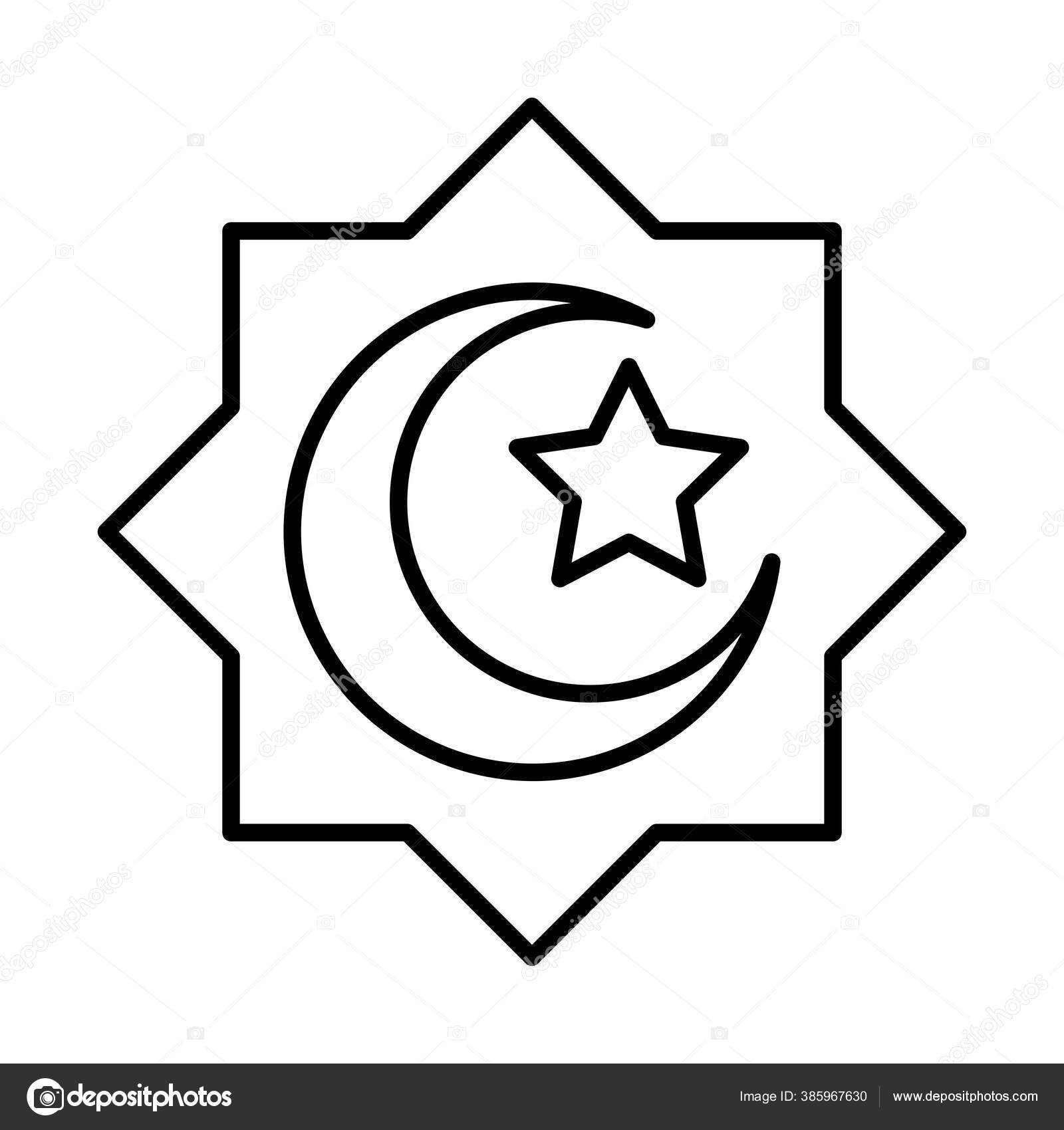 Eid mubarak islámico religioso ornamento luna estrella línea estilo