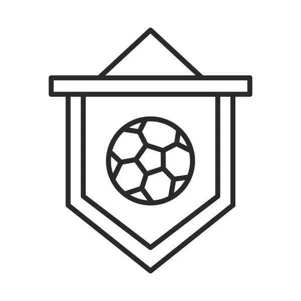 Juego de fútbol, colgante con pelota liga de deportes recreativos icono de estilo de línea de torneo — Vector de stock