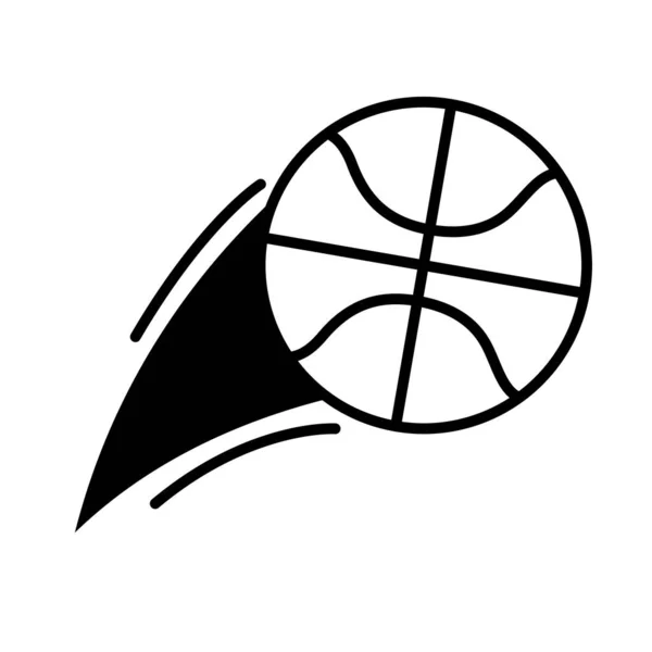 Jeu de basket-ball, ballon volant loisirs sport silhouette style icône — Image vectorielle