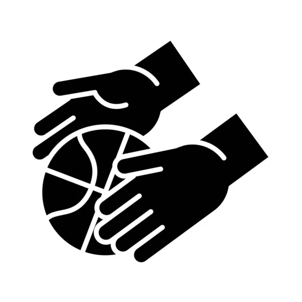 Jeu de basket-ball, mains avec balle loisirs sport silhouette style icône — Image vectorielle