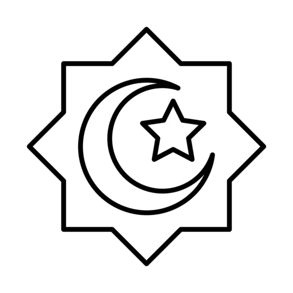 Eid mubarak islâmico ornamento religioso lua estrela ícone de estilo de linha — Vetor de Stock