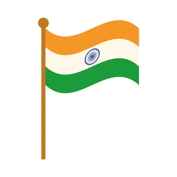Šťastný den nezávislosti Indie, vlajka v tyči národní symbol plochý styl ikony — Stockový vektor